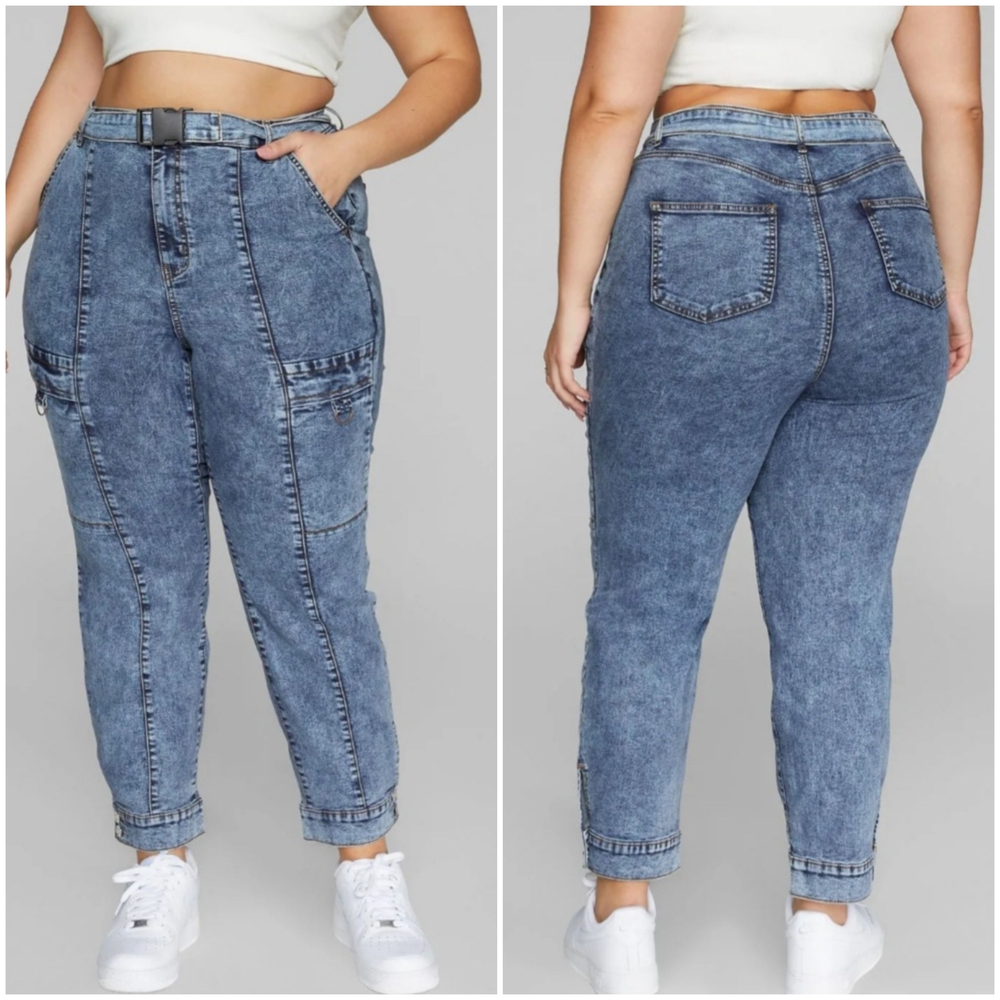 Fashion to Figure High Rise Belted Cargo Denim Jeans SZ 16